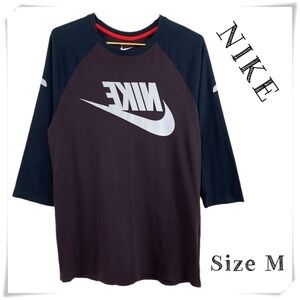 NIKE Logo Spell out 3/4 Sleeve Color Block Baseball Shirt in Brown / Back